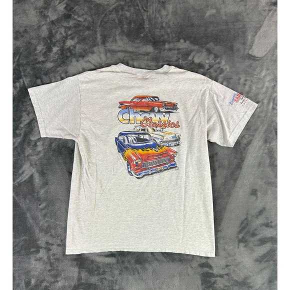 Vintage 90s Chevy Classics Car Show T-Shirt Gray Fruit of the Loom Sz L USA Cars - Picture 1 of 10